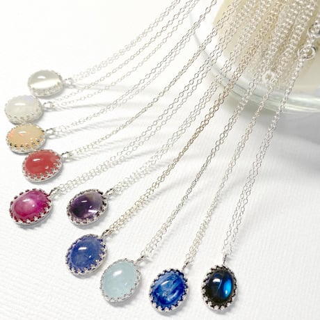 oval gemstones/silver925ネックレス