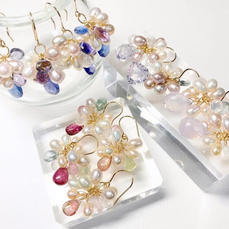 Tourmaline×Moon stone×Pearl/ピアス イヤリング