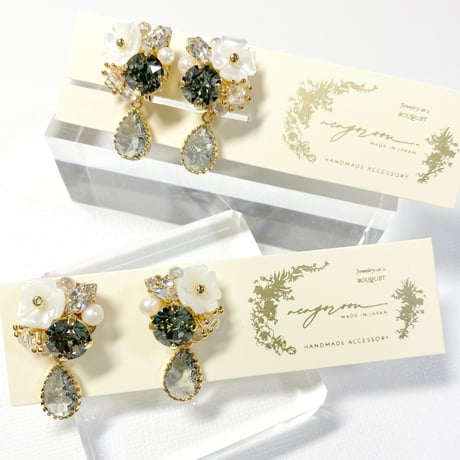 Drop clover Bijoux/ピアス イヤリング (✣グレー)