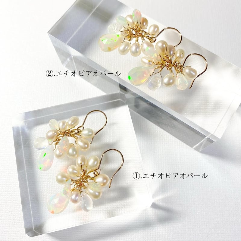 Ethiopia opal×Pearl/ピアス イヤリング | nenenjewelry