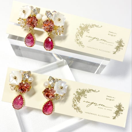 Drop clover Bijoux/ピアス イヤリング (✣ベリーピンク)
