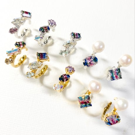 Iris glass/イヤーカフ(シルバーカラー金具＆ゴールドカラー金具)
