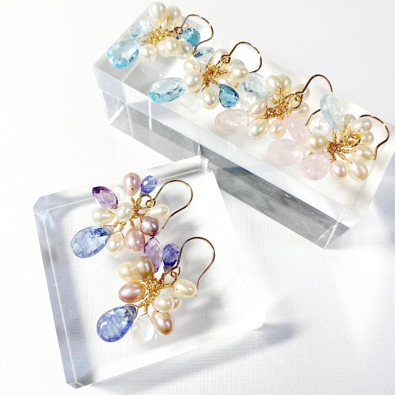 Tanzanite×Amethyst×Pearl/ピアス イヤリング | nenenjewelry