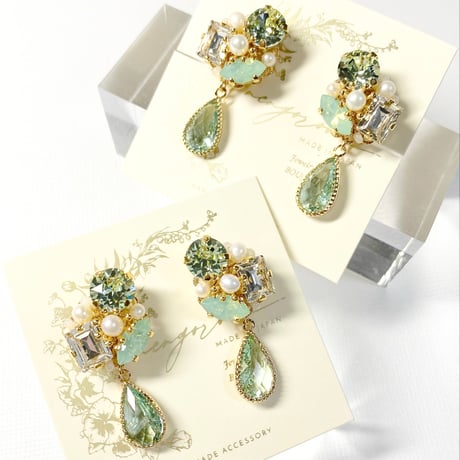 ovale Bijoux/ピアス イヤリング(✤リーフグリーン)