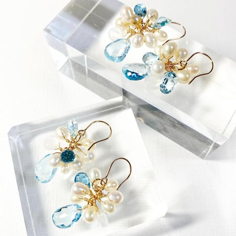 Bluetopaz×Pearl/ピアス イヤリング