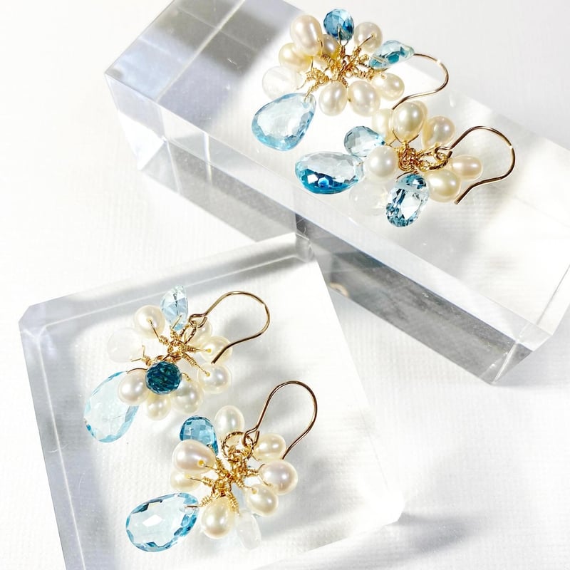 残1点作品☆ 宝石質ブルートパーズピアス　イヤリングに変更可能☺︎ 1_33ed081d630cdc9569f7f7d85bb0