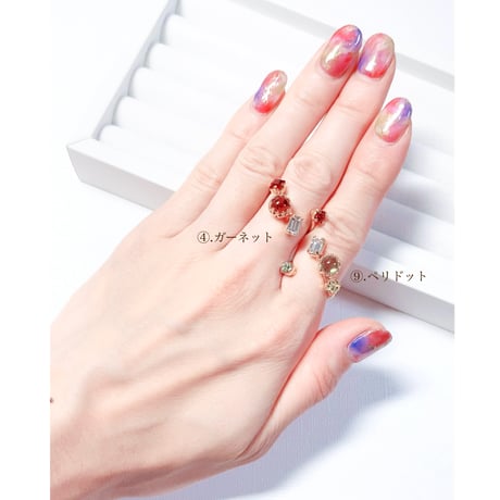 coffret gemstones/フォークリング 11号〜12号(✣ゴールドカラー金具)