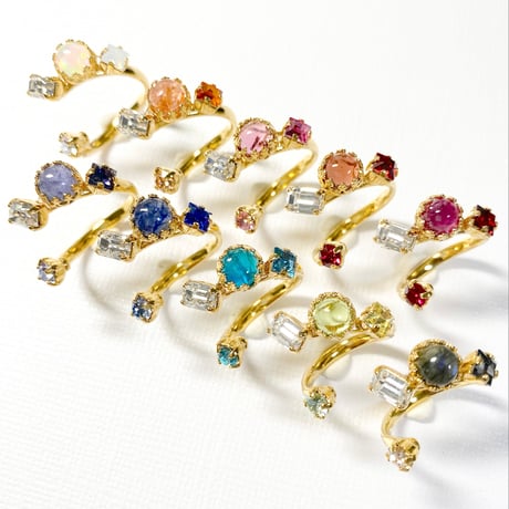 coffret gemstones/フォークリング 11号〜12号(✣ゴールドカラー金具)