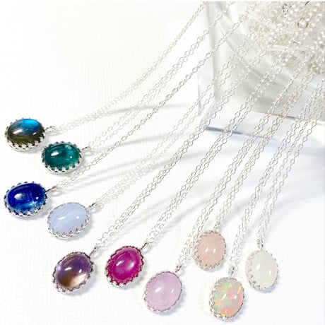 oval gemstones/silver925ネックレス