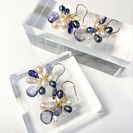 Iolite×sapphire×Pearl/ピアス イヤリング