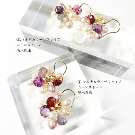 Sapphire×Moon stone×Pearl/ピアス イヤリング