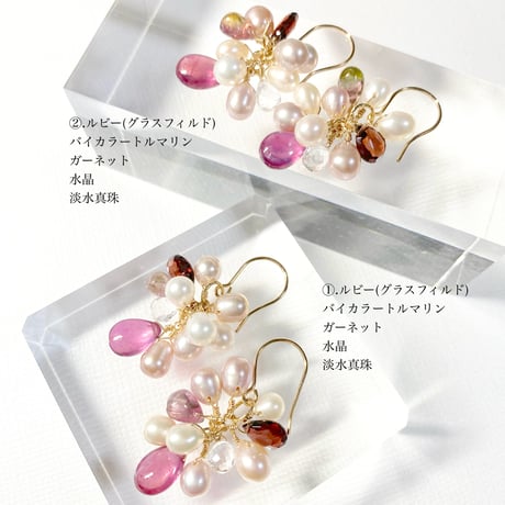 Ruby×Tourmaline×Garnet×Pearl/ピアス イヤリング