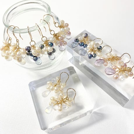 Rainbow moonstone×Pearl/ピアス イヤリング