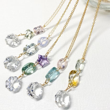 Three gemstones/14kgfネックレス