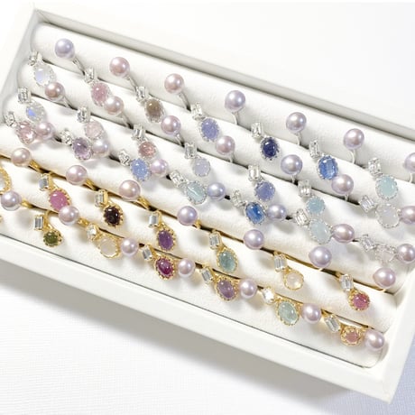 Ortensia Pearl×Candy gemstones/フォークリング 11号〜12号(✣シルバーカラー金具)