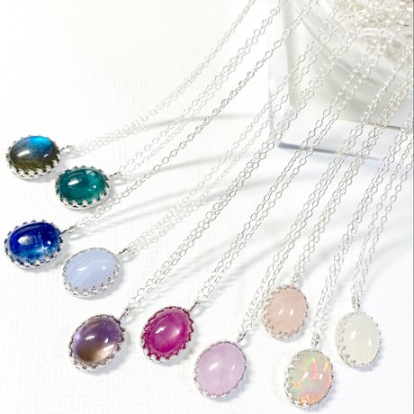 oval gemstones/silver925ネックレス