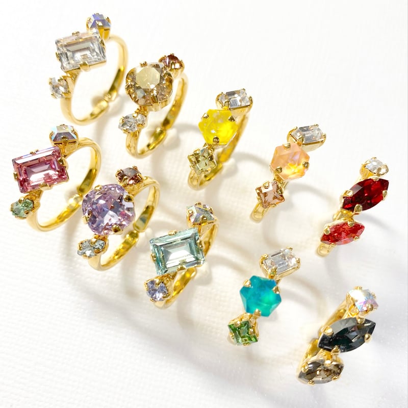 インドジュエリー /アンティークジュエリー◇ゴールドリングのセット coffret/シングルリング 11号〜12号(✣ゴールドカラー金具