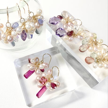 Amethyst×Scorolite×Pearl/ピアス イヤリング