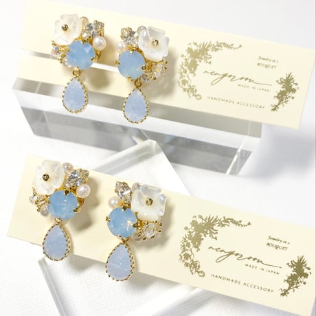Drop clover Bijoux/ピアス イヤリング (✣アイスブルーオパール)