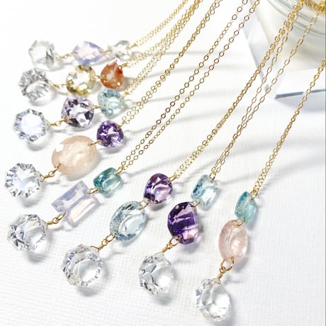 Three gemstones/14kgfネックレス
