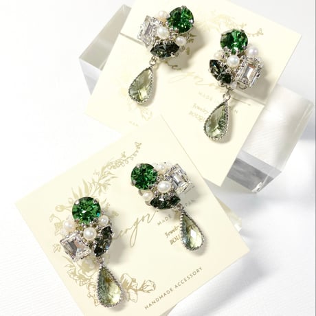 ovale Bijoux/ピアス イヤリング(✤ダークグリーン)