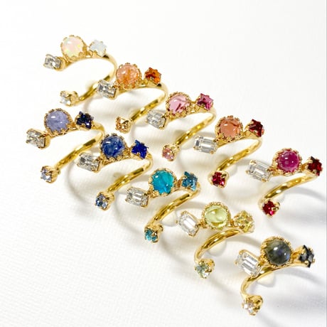 coffret gemstones/フォークリング 11号〜12号(✣ゴールドカラー金具)