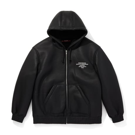 PU Leather Boa Hooded Jacket
