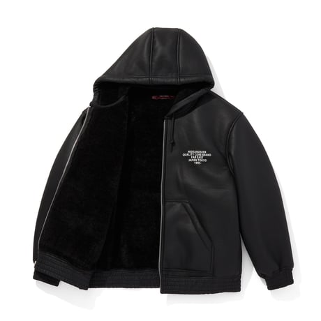 PU Leather Boa Hooded Jacket