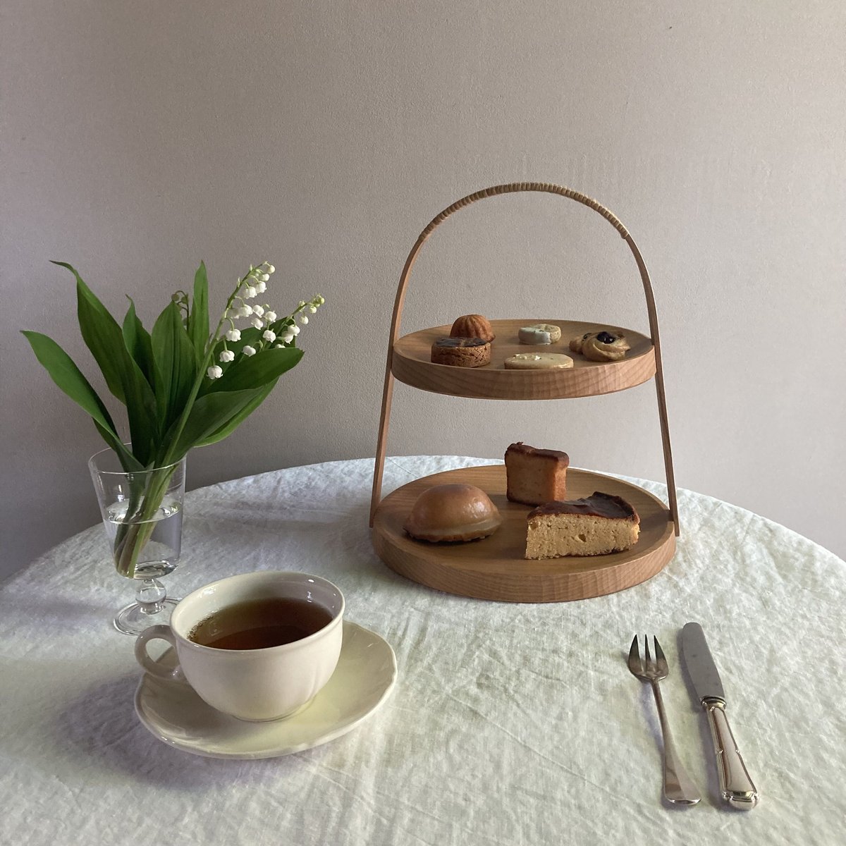 アフタヌーンティ―スタンド、YAMAシリ―ズ、渡邉浩幸、木工、美品