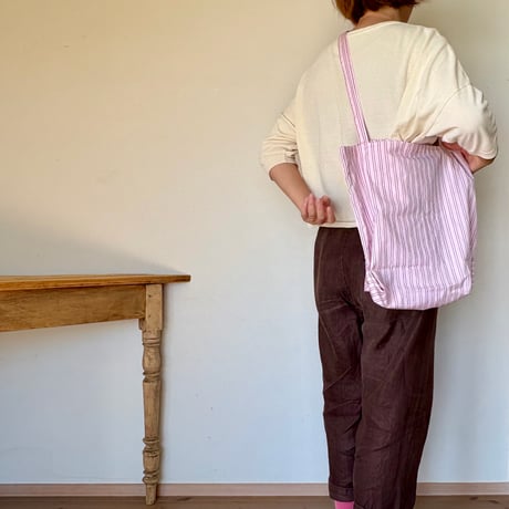 Pink stripe tote bag / MAICEN