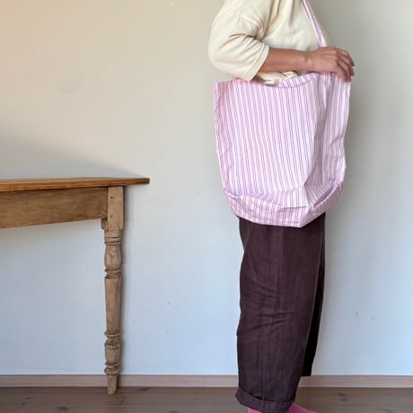 Pink stripe tote bag / MAICEN
