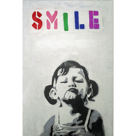 ❷ バンクシー＊BANKSY＊「Smile Girl」Canvas Wall Art＊A3 約40×30cm＊キャンバスアート