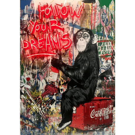 ❶ バンクシー＊BANKSY＊Follow Your Dreams - Monkey＊A4 約30×20cm＊キャンバスアート