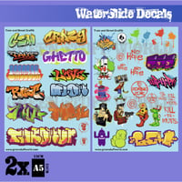 ウォータースライドデカール トレイン&グラフィティ カラフルフレーズとイラストの落書き ミックスセット STREET GRAFF COLORS  DECAL