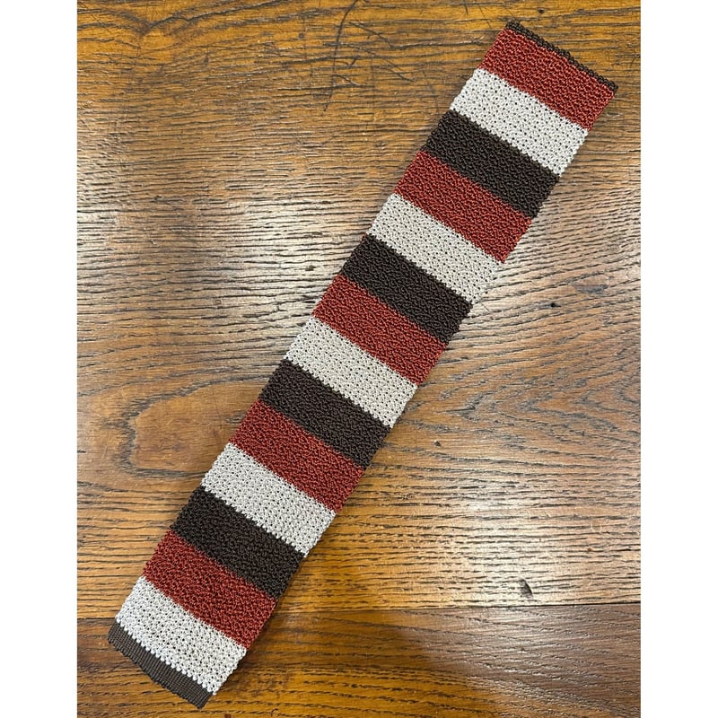 Bon Vieux別注　ASCOT ニットタイ　アスコット　ボーダー　ボンビュー アスコット ボーダーニットタイ ブラウン×オレンジ×エクリュ