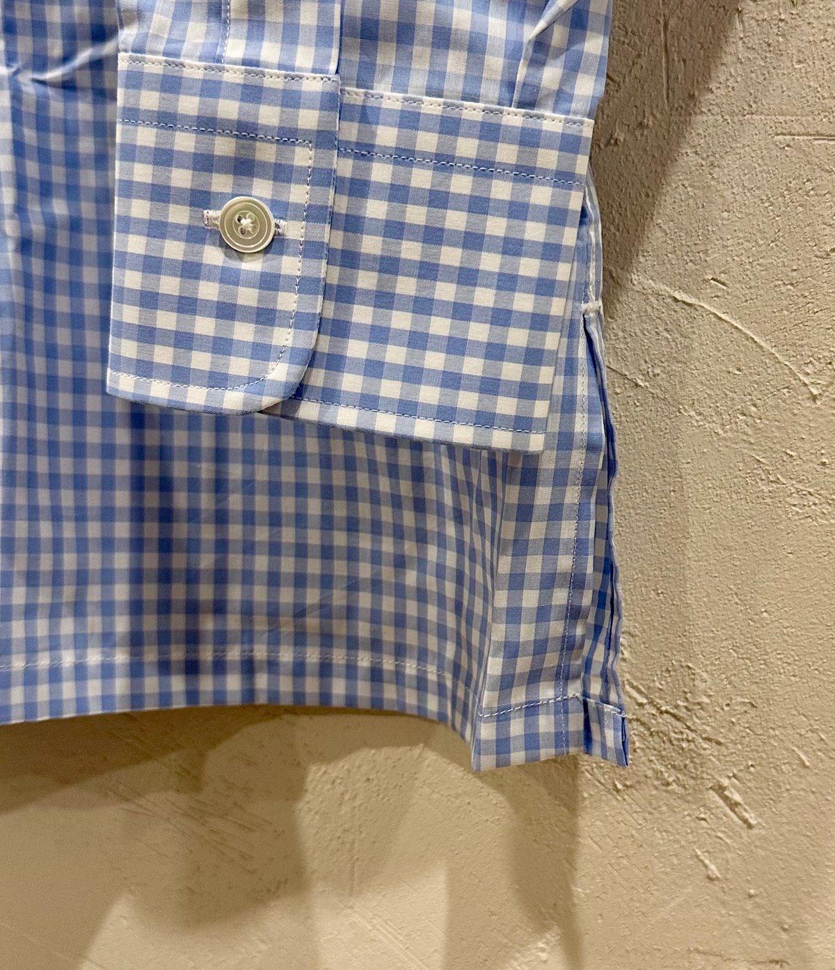 (新品)モダリトルノ　大きいサイズ　BE7 ギンガムチェック　多機能　紺色 Bon Vieux オリジナル ギンガムチェック タブカラーシャツ