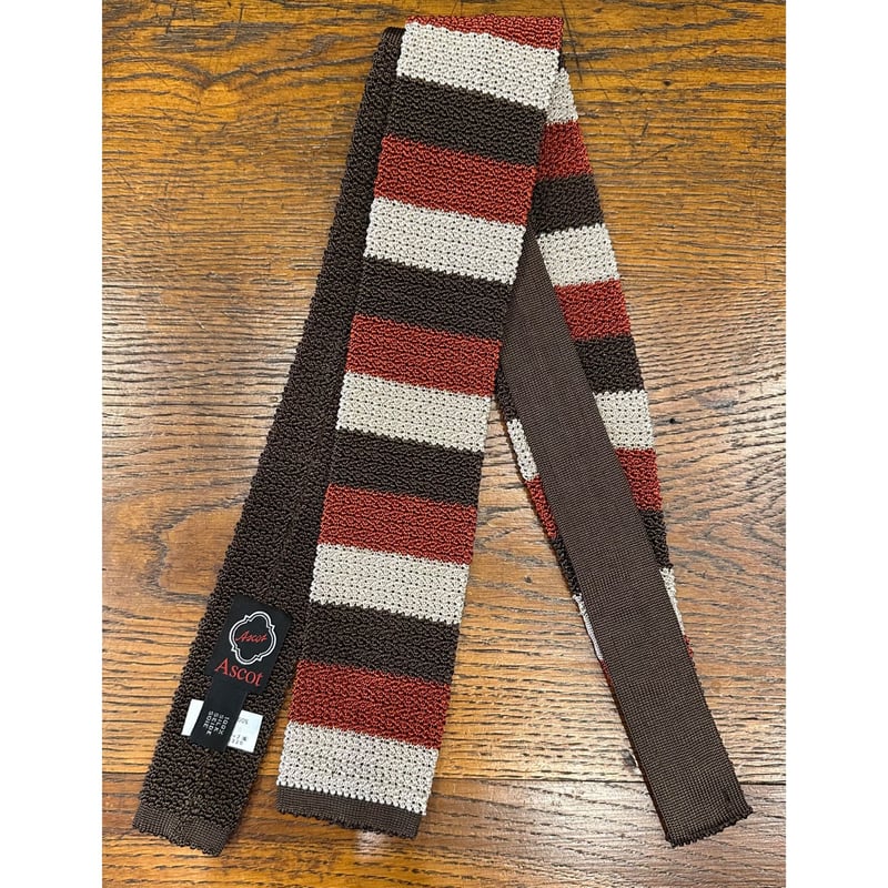 Bon Vieux別注　ASCOT ニットタイ　アスコット　ボーダー　ボンビュー アスコット ボーダーニットタイ ブラウン×オレンジ×エクリュ | Bon Vieux