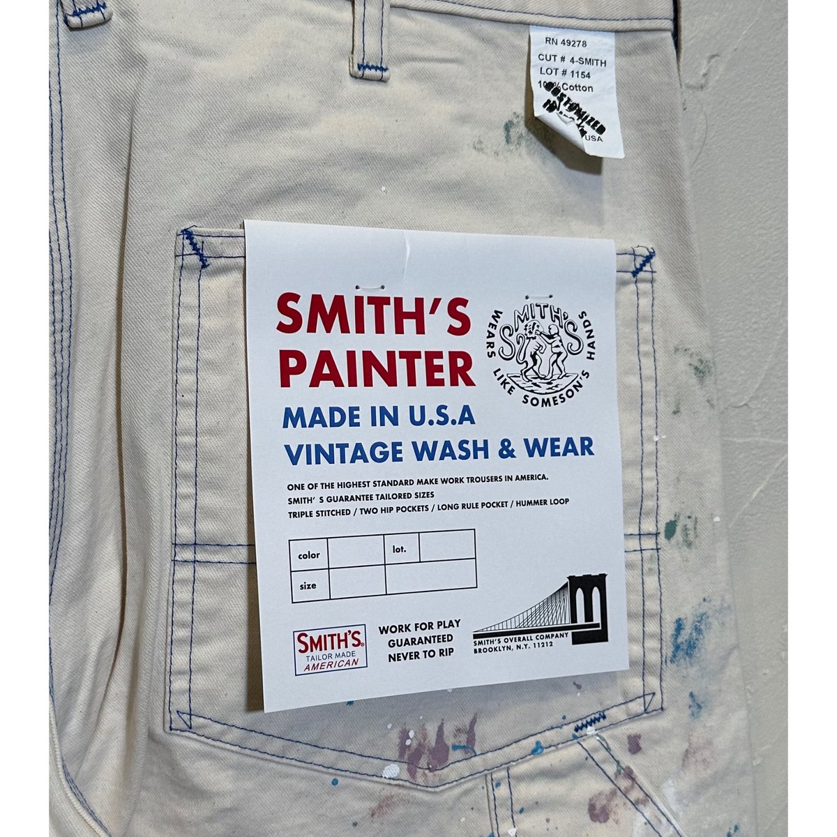 SMITH'S ペインターパンツ ナチュラル　サイズ:34 USA製 スミス ペインターパンツ #ペイント サイズ34 | Bon Vieux