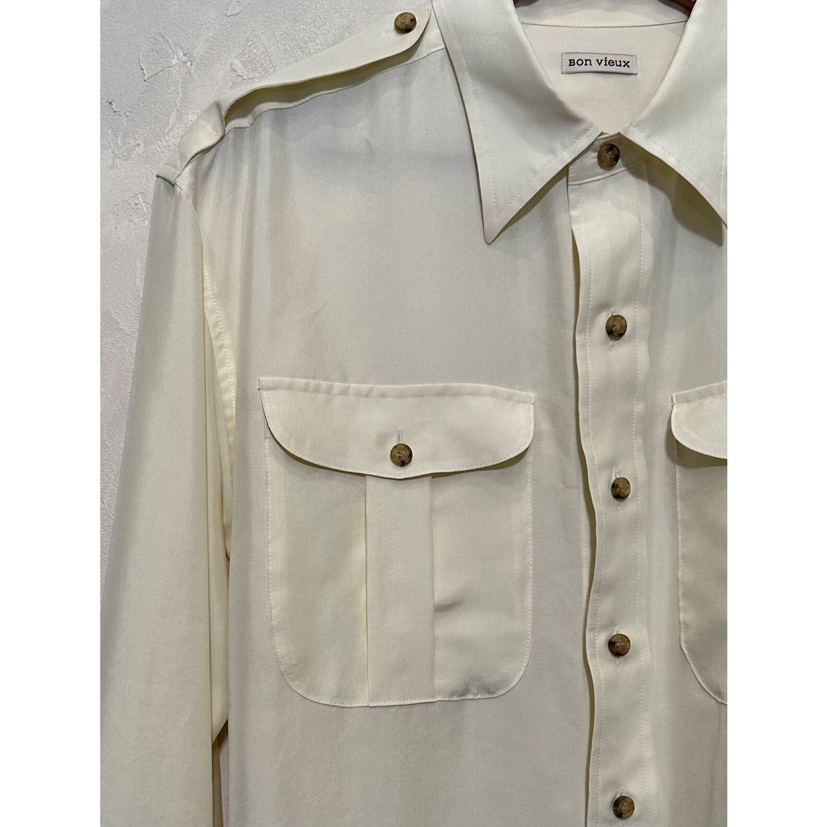 【美品】Bon Vieux ボンビュー　半袖シャツ エクリュ　M 美品】Bon Vieux ボンビュー 半袖シャツ エクリュ M ボンヴュー
