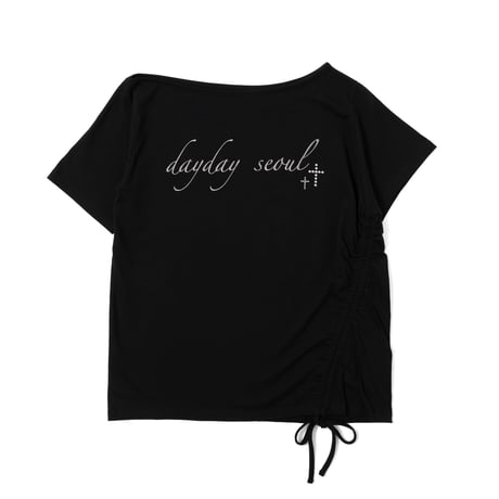 cross studs logo off shoulder tops