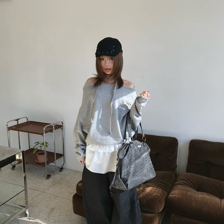 cross studs off shoulder sweatshirt