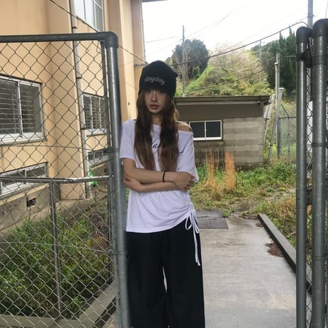 cross studs logo off shoulder tops