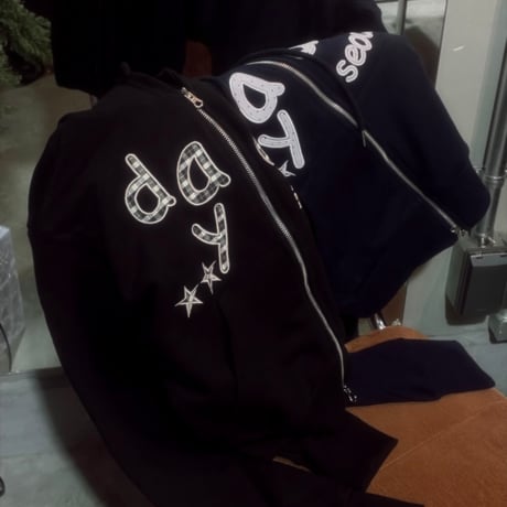 pattern logo doublezip hoodie