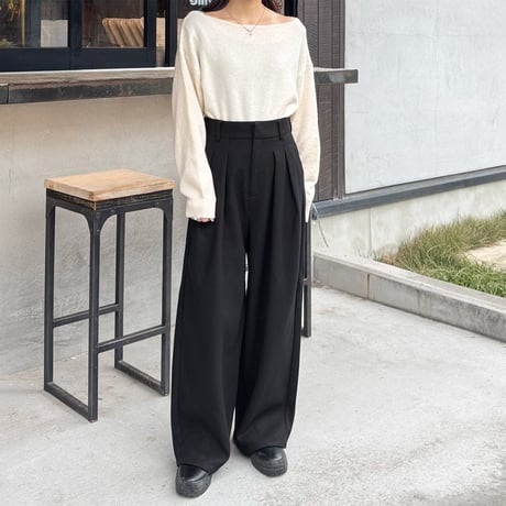 choker set boat neck knit pullover