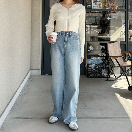 button rib short cardigan