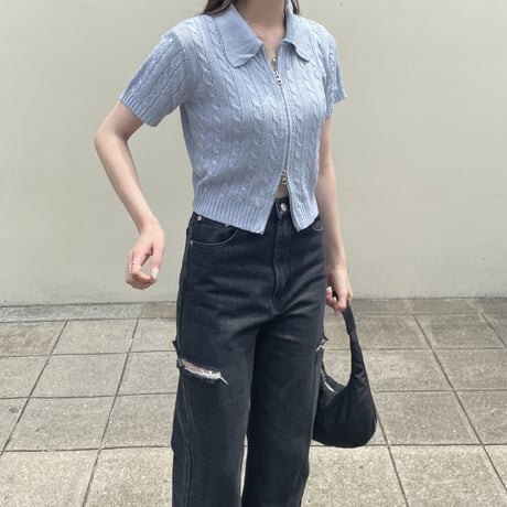 cable short W zip knit