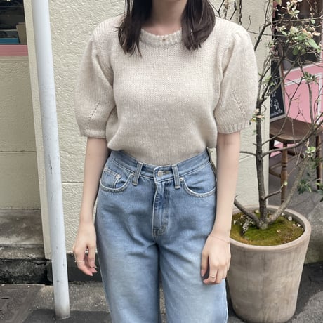【SAMPLE SALE】puff sleeve mohair touch half sleeve knit