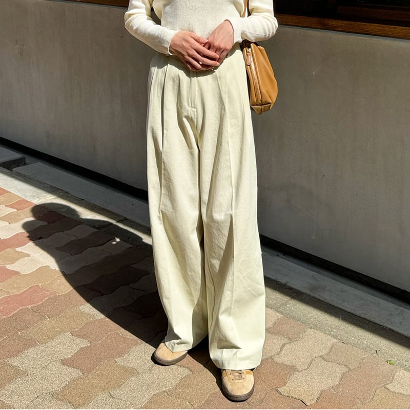 【epa】twill wide pants ツイルワイドパンツS ベージュ tuck twill wide pants | LE MORE