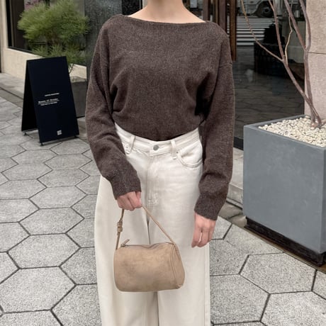 choker set boat neck knit pullover