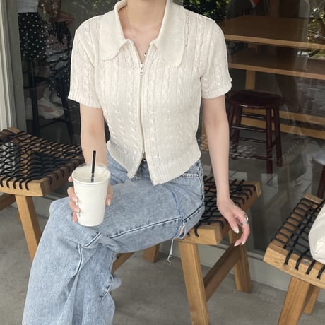 cable short W zip knit